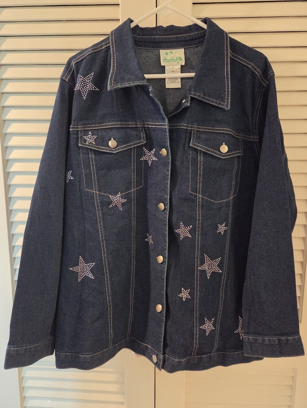 Quacker Factory Embellished Star Blue Denim Jacket With Pockets. Sz 1X Like New
